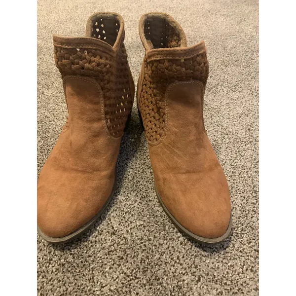 Mudd Ankle Boots Womens 8 Brown Good Woven Faux Suede Pointed Toe Stacked Heel - Image 3