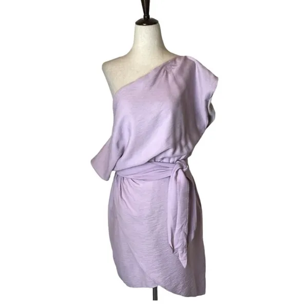 WISH Rise Purple‎ One Shoulder Tie Waist Asymmetrical Mini Dress Size S - Image 2