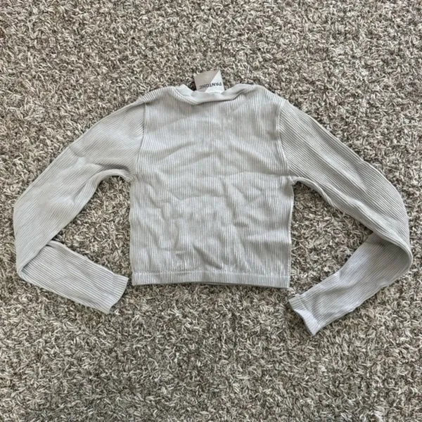 Forever 21 Ribbed Gym Fitness Cropped Stretchy Long Sleeve Tan Top Sz Small - Image 10