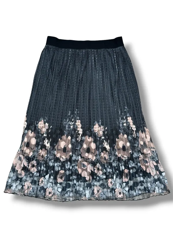 Metrowear Pleated Floral Boarder Sheer Midi‎ Skirt Steel Blue Peach Large - Image 12