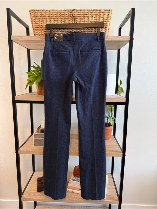 NWT Express Editor Boot Cut Mid-Rise Navy Woven Career Dress Pant Trouser 2 Long - Image 6