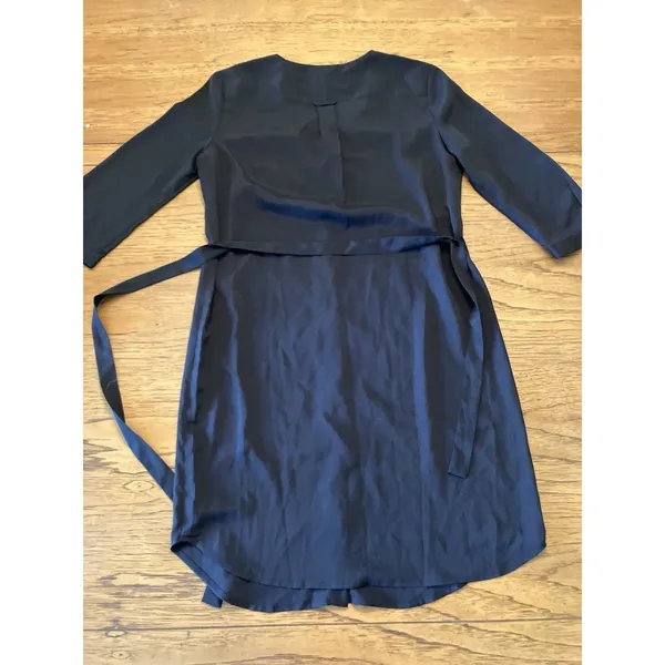 Moda International Women's Black Solid Shirt Dress Belted Pockets 3/4 S - Image 3