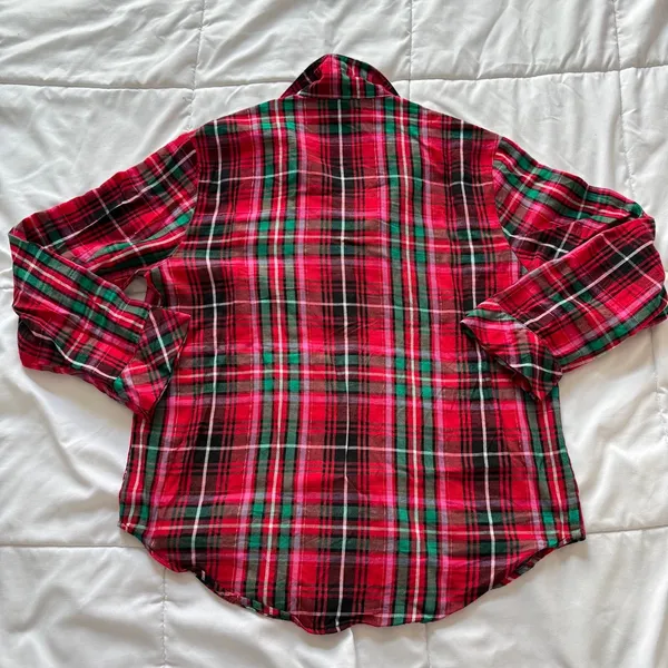 Victoria's Secret Red Green Plaid Flannel Pajama Top Pjs Womens XS Holiday - Image 7