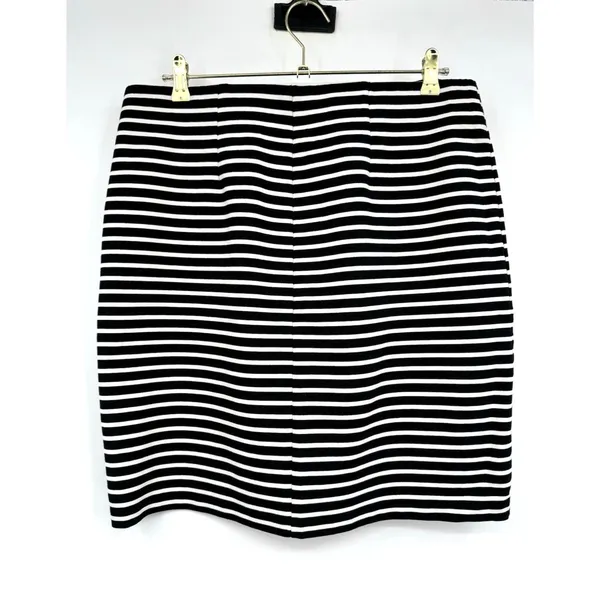 Old Navy Ponte Pencil Skirt Black Stripe Mini Cotton Stretch Coastal Nautical L - Image 2