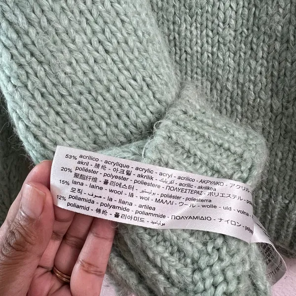 Zara Women’s Mint Green Wool Blend Chunky Cable Knit Sweater Large Long Sleeve‎ - Image 7