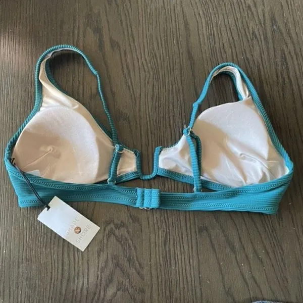 Shade & Shore dark teal green ribbed bikini top, L NWT - Image 2