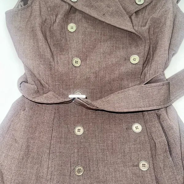 Calvin Klein Sleeveless Trench Dress – Brown Belted Double Breasted A-Line - Image 4