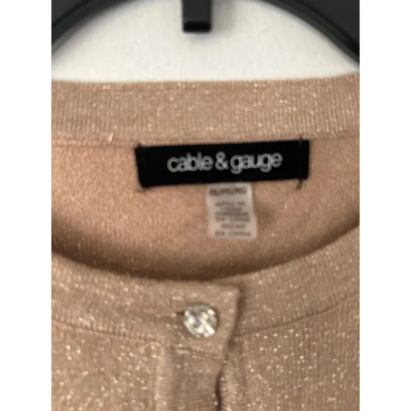 Cable & Gauge Womens Tan Glitter‎ Knit Cardigan Button Up Long Sleeve Top XLP - Image 3