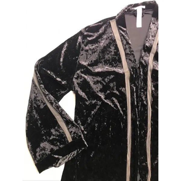 Savage X Fenty Womens Black Crushed Velvet Robe‎ Sheer Mesh Trim MD/LG Kimono - Image 4