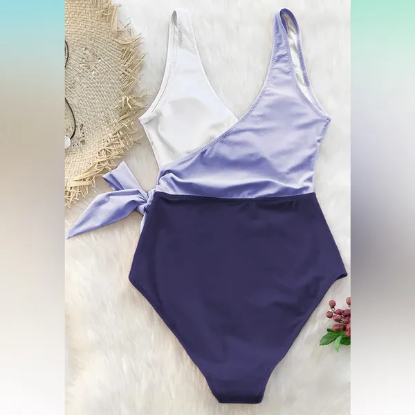 Plunge V-Neck Purple White Color Block One Piece Swimsuit Sz Small Nwt - Image 5
