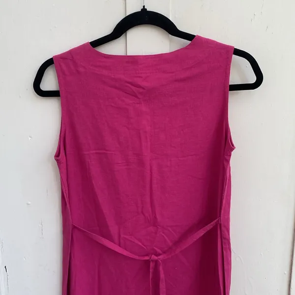 Vintage 90s Linen Embroidered Midi Dress Small Pink French Laundry Cottagecore - Image 6