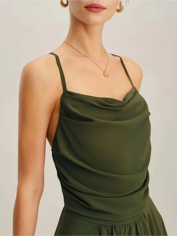 Rihoas Elegant Olive Green Cowl Neck Maxi Dress - Image 2