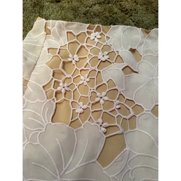 NBD Revolve Pink Corinna Lace Cutout Overlay Skirt Ruffle Asymmetrical Floral - Image 2