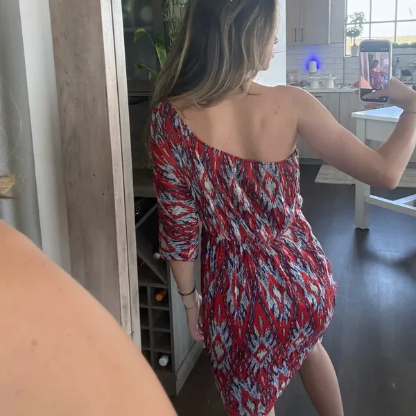 Emmelee Navy/Red One Shoulder Dress (Size Small) - Image 3