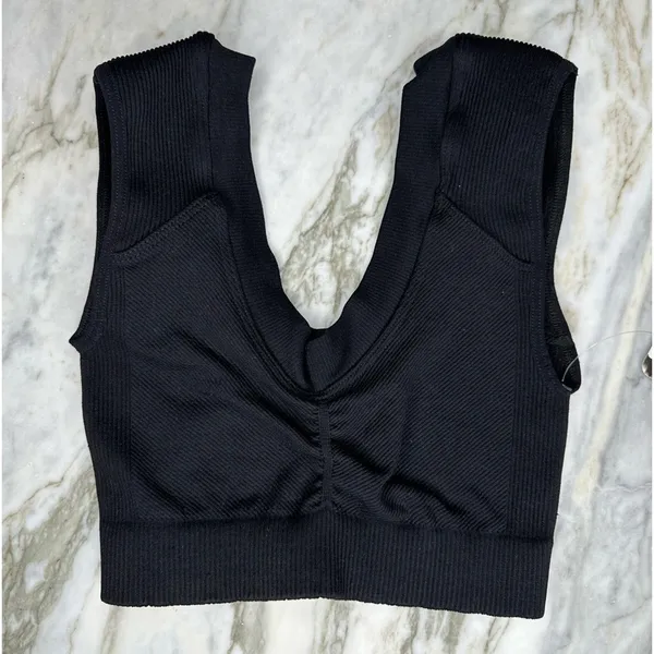 FREE PEOPLE MOVEMENT Scrunch Front Ribbed Sports Bra Crop Top Black Size XS/S - Image 2