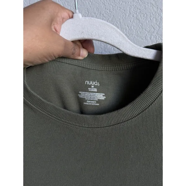 Nuuds Long Sleeve Cotton Jersey Crew Neck Thong Style Bodysuit Dark Olive Size M - Image 8