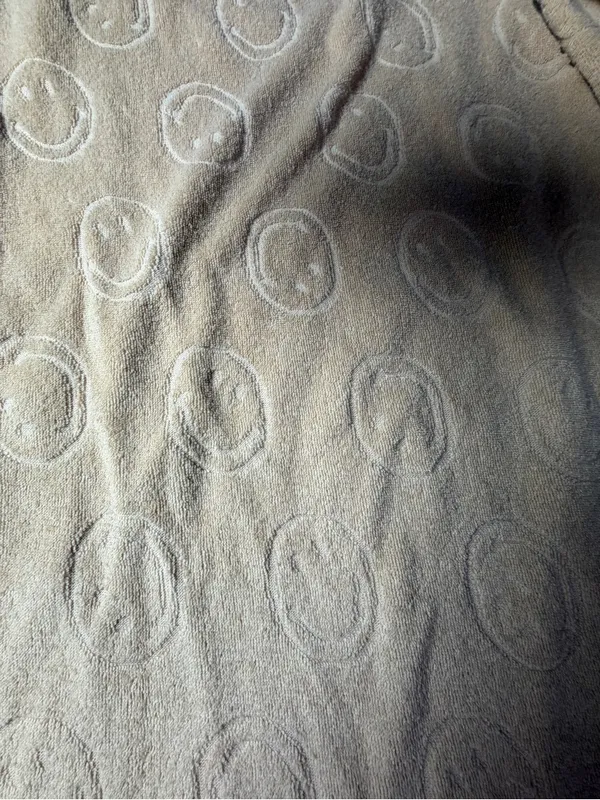 aerie Beige Wide-Leg Cozy Track Pants with smiley faces embossed - Image 2