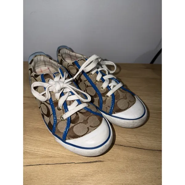 COACH Barrett Signature Canvas Sneakers Women's Size 7.5 Brown Khaki Blue L - Image 3