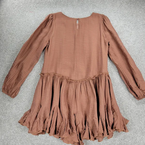 Bluivy Swing Dress Youth Medium Brown Ruffle Trim Fit & Flare Mini Lined Flowy - Image 6