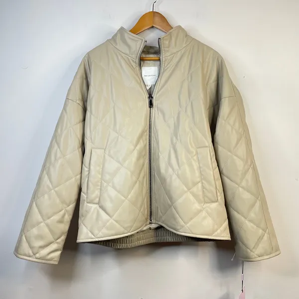 Avec Les Filles Faux Leather Vegan Diamond Quilted Coat Womens M Neutral new - Image 2