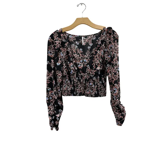 Free People Santiago‎ Floral Print Puff Sleeve Crop Blouse Boho Top XS - Image 4