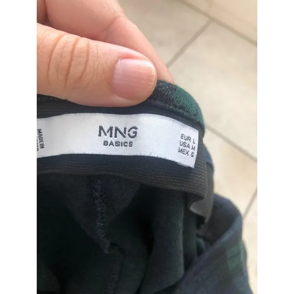 Mango Basics womens plaid flannel pull on pants green medium - Image 3