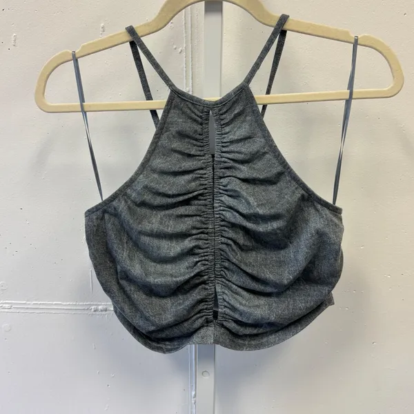 NWT Idem Ditto Washed Ruched Halter Crop Top S12786T-KB‎ Small Gray Streetwear - Image 2