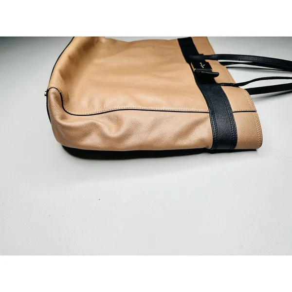 KATE SPADE Beige Tan Black Top Handle Tote Bow Detail Shoulder Bag - Image 2