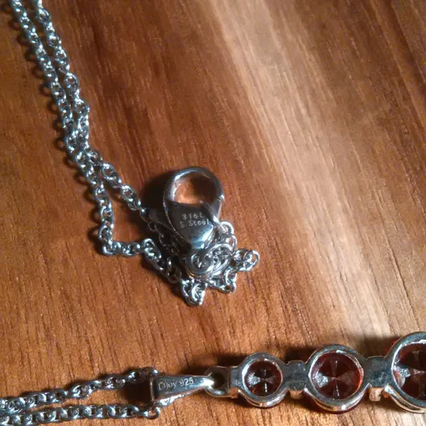 Simulated Red Diamond Sterling Silver Pendant Stainless Steel Necklace - Image 4