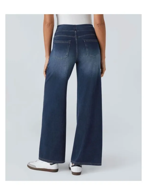 Halara XS Petite Athleisure Wide-Leg Denim Pants With Elastic Waistband Stretchy - Image 2