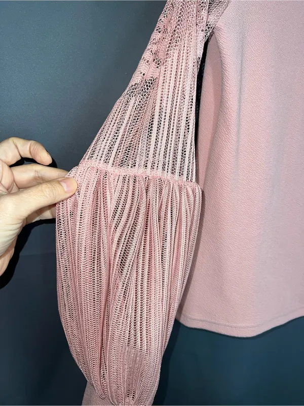SHEIN Dusty Rose Lace Balloon Sleeve Turtleneck Blouse Size S - Image 5