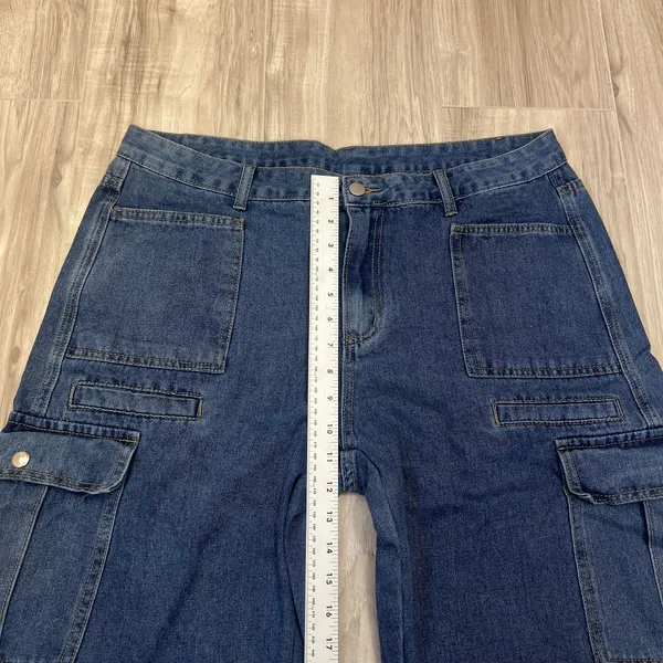 SHEIN Dark Blue Wide Leg Cargo Jeans - Image 4