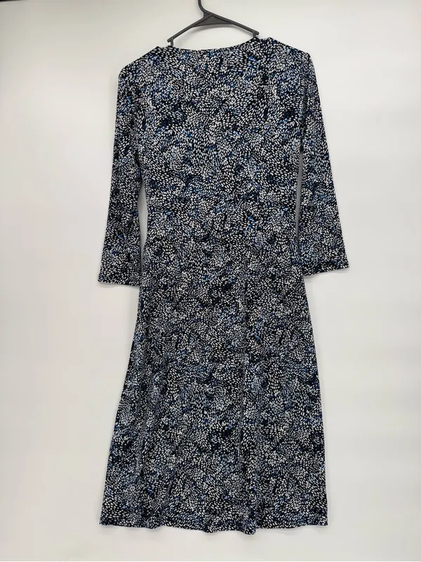 White House Black Market Navy & White Printed 3/4 Sleeve Wrap Midi Dress - Image 6