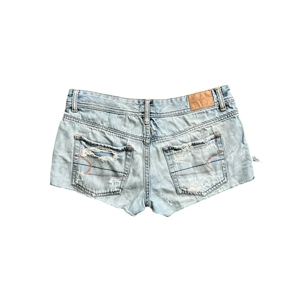 American Eagle Outfitters Y2K Light Blue Distressed Denim Cutoff Shorts - Image 3