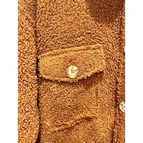 Wishlist Rust Brown Teddy Sherpa‎ Shacket Button Front Fleece Jacket Womens S/M - Image 2