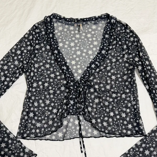 Free People Marne Star Sheer Mesh Top Women Small Black White Celestial Festival - Image 5