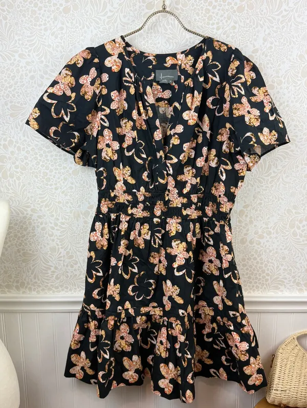 Anthropologie Black 100% Cotton Floral Print Somerset Mini Dress - Size - XL - Image 6