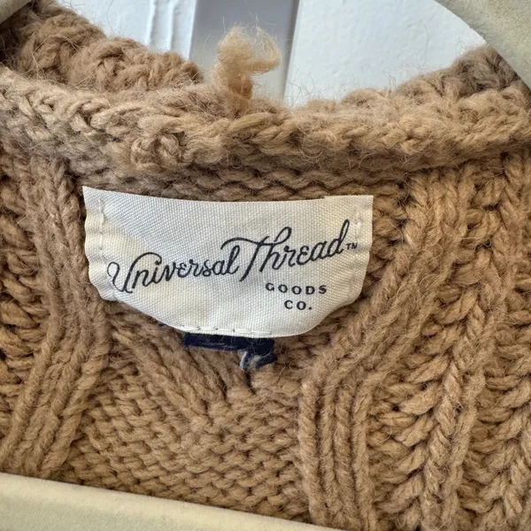 Universal Thread Brown Cable Knit Open Front Cardigan Sailor Collar Sweater - Image 6