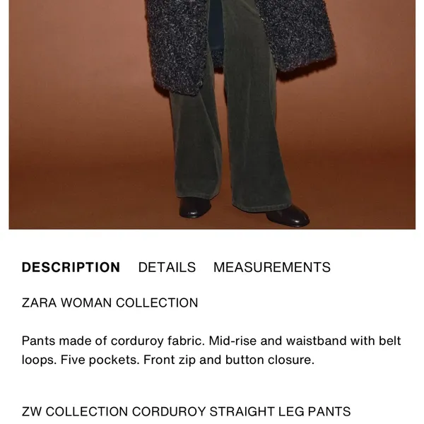 Zara NWT ZW COLLECTION corduroy dark green pants - Image 3