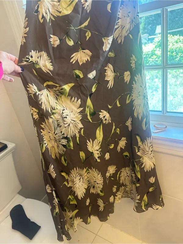 Ellen Tracy Paneled Asymmetric-Hem Midi Dress size 8 nwt brown floral lined silk - Image 5