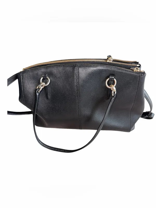 Authentic Coach Black Pebbled Leather Top-Handle Shoulder Bag with Gold Hardware - Image 4