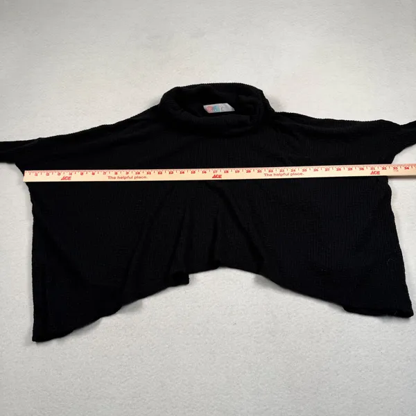 Free People Beach Poncho Sweater Women XS Black Waffle Knit‎ Cowl Neck Boho - Image 3