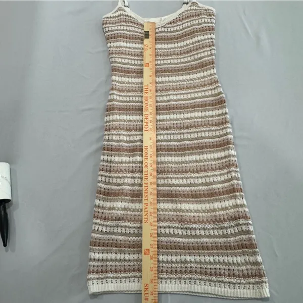 Olive + Oak Striped Knit Bodycon Midi Dress‎ Tan Cream Brown Womens Medium - Image 5