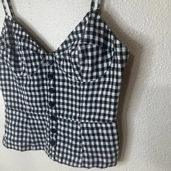 Reformation Cozumel black white gingham linen peplum corset top WOMENS 4 - Image 3