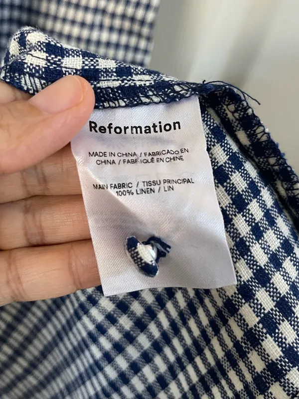 Women’s Reformation Newbury Gingham Print Button Front Linen Midi Dress Size 4 - Image 6