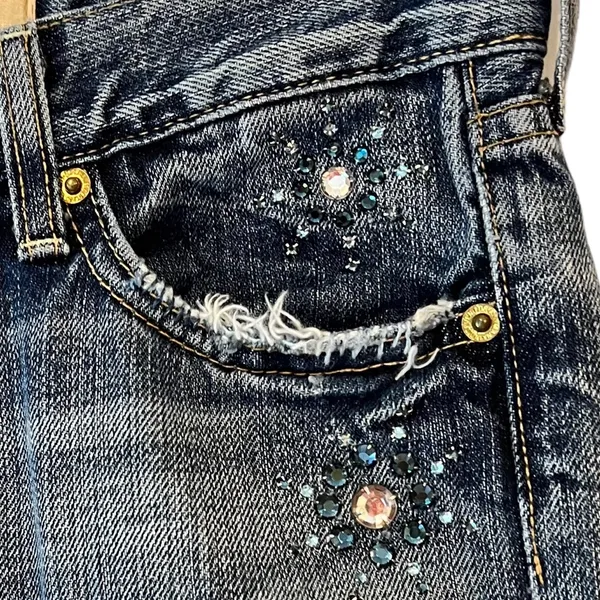7 For All Mankind boot cut distressed bejeweled denim jeans Excellent Like New! - Image 10
