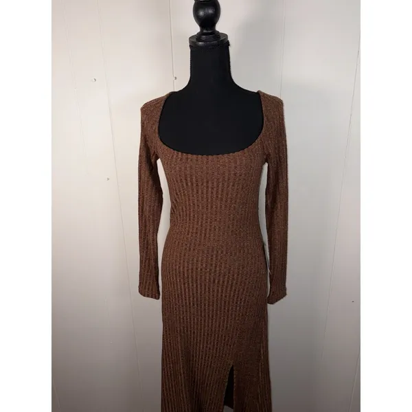 astr the label kylie dress brown ribbed midi slit nwt‎ small - Image 2