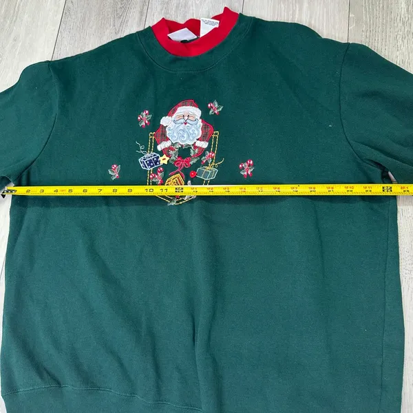 Vintage Bobbie Brooks green 90s Santa christmas‎ embroidered sweatshirt size xl - Image 4