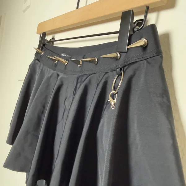 Dolls Kill x Widow Women Skirt Large Black Spiked Studded O-Ring Skater Skirt - Image 4