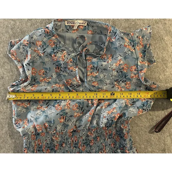 Gypsies & Moondust Flutter Sleeve Dusty Blue Floral Maxi Dress S, Ruffle Hem - Image 15
